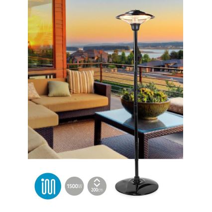 Încălzitor electric exterior + suport 200 cm 1500W/230V încălzitor cu infraroșu pentru terasă IP34