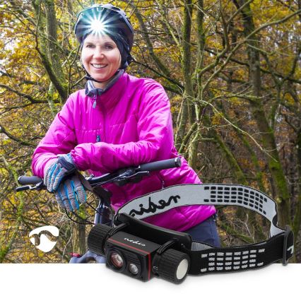 Frontală LED reîncărcabilă din aluminiu, cu reglare a intensității, 10W/5V, 2200 mAh, IPX8, negru