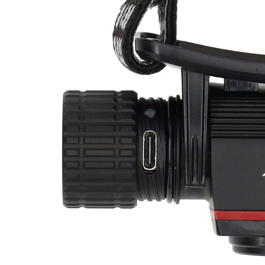 Frontală LED reîncărcabilă din aluminiu, cu reglare a intensității, 10W/5V, 2200 mAh, IPX8, negru