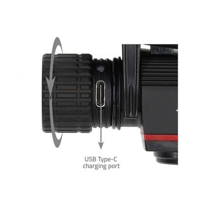 Frontală LED reîncărcabilă din aluminiu, cu reglare a intensității, 10W/5V, 2200 mAh, IPX8, negru