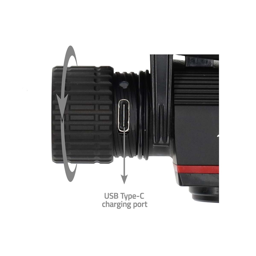 Frontală LED reîncărcabilă din aluminiu, cu reglare a intensității, 10W/5V, 2200 mAh, IPX8, negru