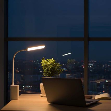 Lampă LED de birou cu clemă, reglabilă, tactilă, flexibilă și reîncărcabilă — 5W/1200 mAh, albă