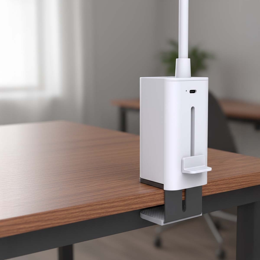 Lampă LED de birou cu clemă, reglabilă, tactilă, flexibilă și reîncărcabilă — 5W/1200 mAh, albă