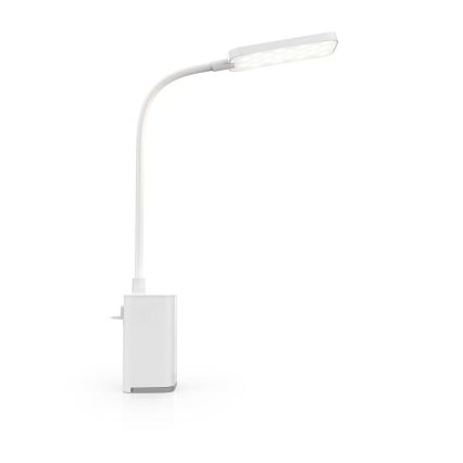 Lampă LED de birou cu clemă, reglabilă, tactilă, flexibilă și reîncărcabilă — 5W/1200 mAh, albă
