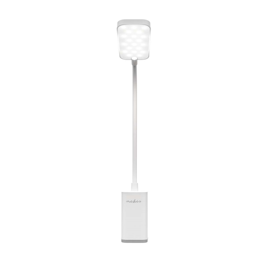 Lampă LED de birou cu clemă, reglabilă, tactilă, flexibilă și reîncărcabilă — 5W/1200 mAh, albă
