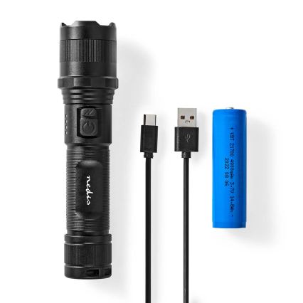 Lanternă LED reîncărcabilă din aluminiu, cu reglaj de intensitate, 10W/5V, 2200 mAh, IPX4, negru