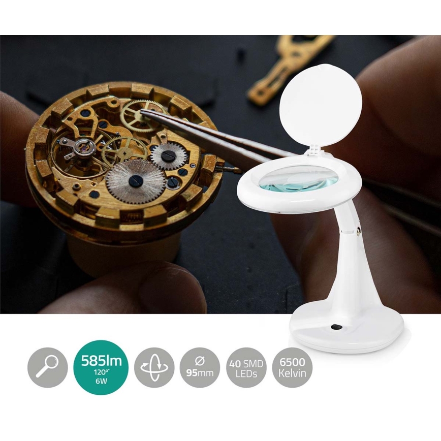 Lampă de birou LED cu lupă LED/6,5W/230V 6500K