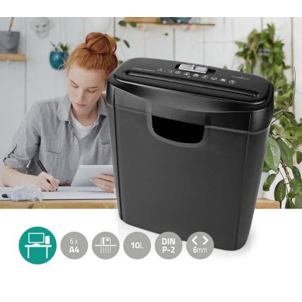 Distrugător de documente A4, capacitate 10 l, 230V, negru