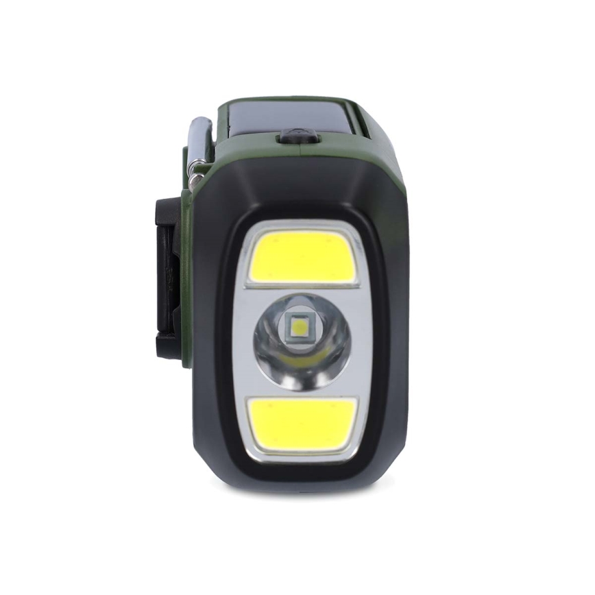 Radio DAB+/FM cu manivelă, panou solar și lanternă LED, 5V/2500 mAh, verde/negru
