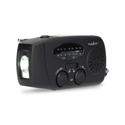 Radio AM/FM portabil cu manivelă, panou solar și lanternă LED — acumulator reîncărcabil de 2000 mAh