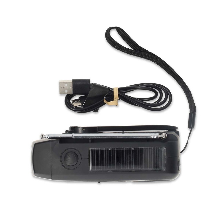 Radio AM/FM portabil cu manivelă, panou solar și lanternă LED — acumulator reîncărcabil de 2000 mAh