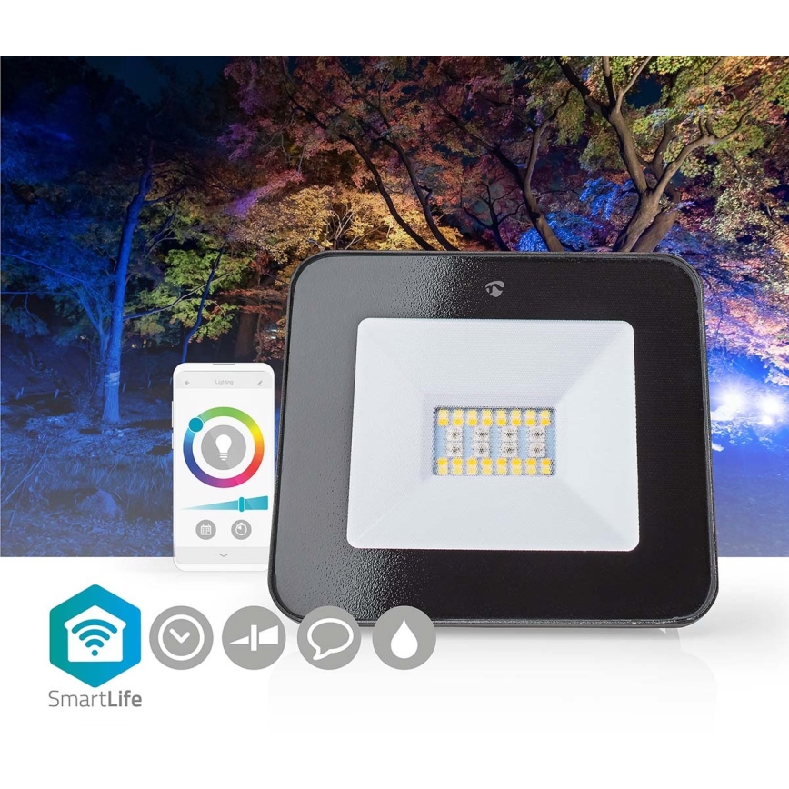 Proiector LED RGBW dimabil cu priză SmartLife, 20W/230V, Wi-Fi, IP65, 2700-6500K