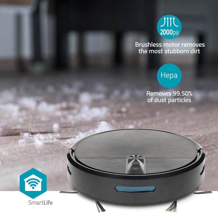 Aspirator robot inteligent SmartLife cu mop, 2600 mAh, Wi‑Fi Tuya, negru + telecomandă