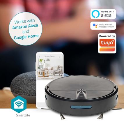 Aspirator robot inteligent SmartLife cu mop, 2600 mAh, Wi‑Fi Tuya, negru + telecomandă