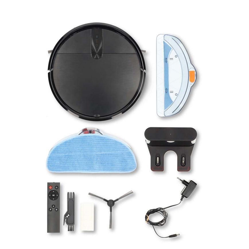 Aspirator robot inteligent SmartLife cu mop, 2600 mAh, Wi‑Fi Tuya, negru + telecomandă