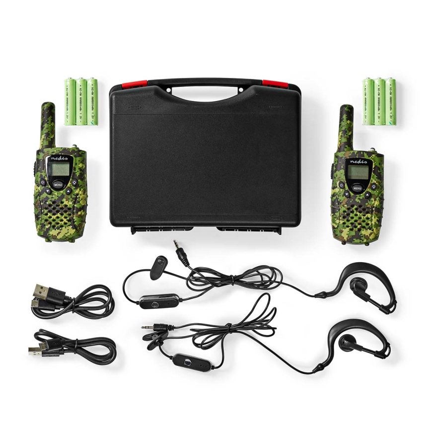 SET 2x Stație radio cu lumină LED, 3xAAA, rază de acțiune 8 km, camuflaj