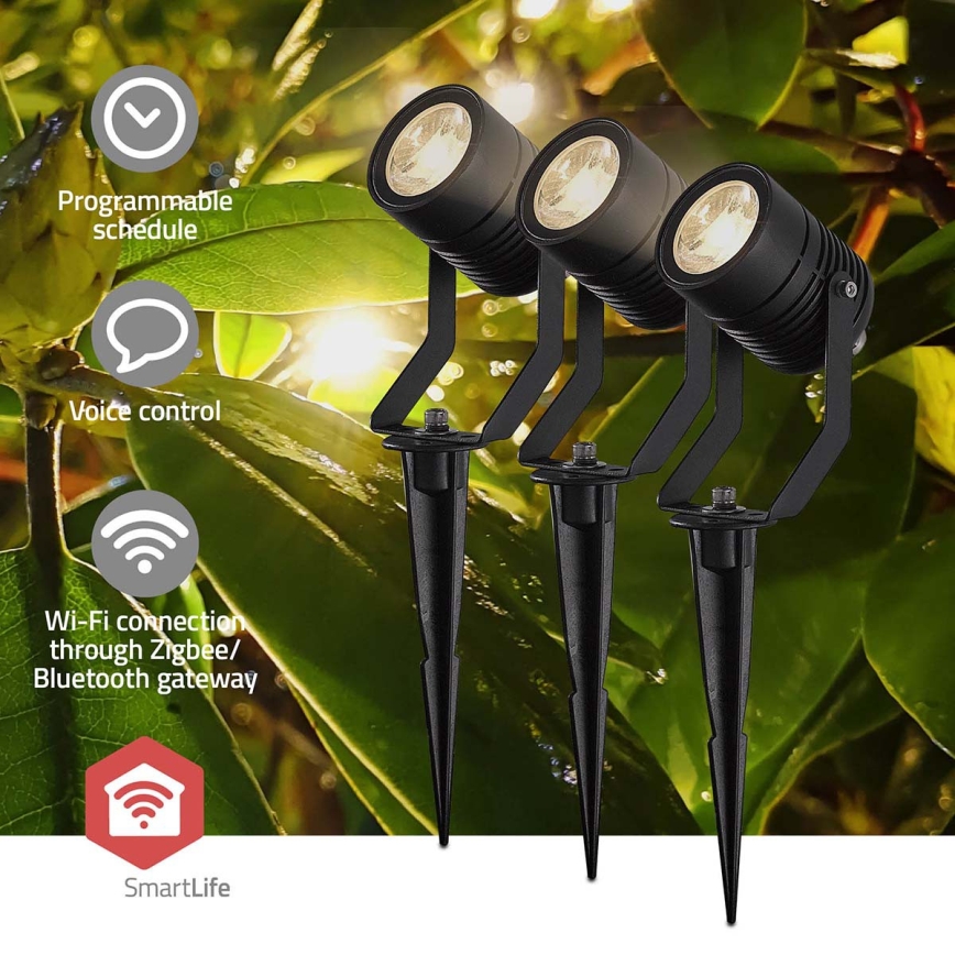 Set de 3 lămpi LED RGBW de exterior, reglabile, SmartLife, LED/3W/230V, IP65, Wi-Fi Tuya, negre