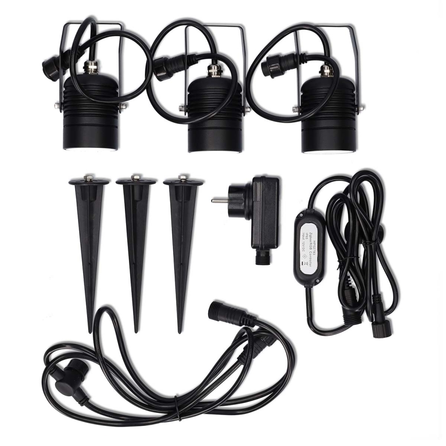 Set de 3 lămpi LED RGBW de exterior, reglabile, SmartLife, LED/3W/230V, IP65, Wi-Fi Tuya, negre