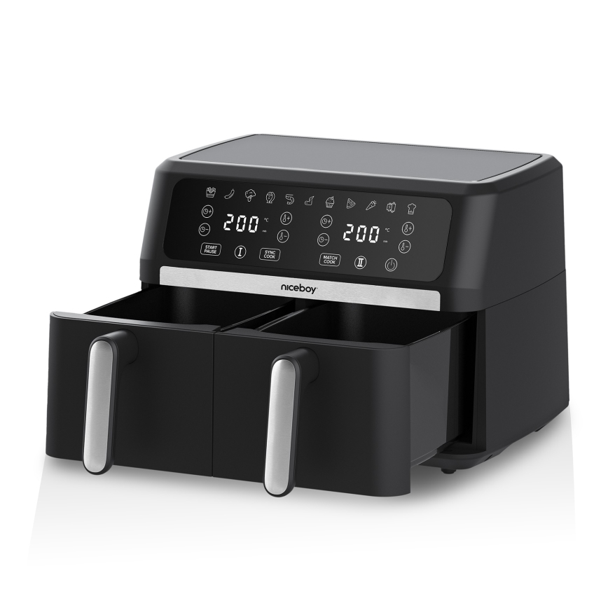 Niceboy AirFryer DUO - Friteuză cu aer cald dublă, 9 l, 2400 W/230 V