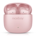 Niceboy Beans 4 POP - Căști wireless roz, 200 mAh + 2 x 30 mAh, IPX4