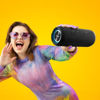 Niceboy Nexus - Boxă wireless LED cu microfon 26W/4000 mAh IPX6 negru