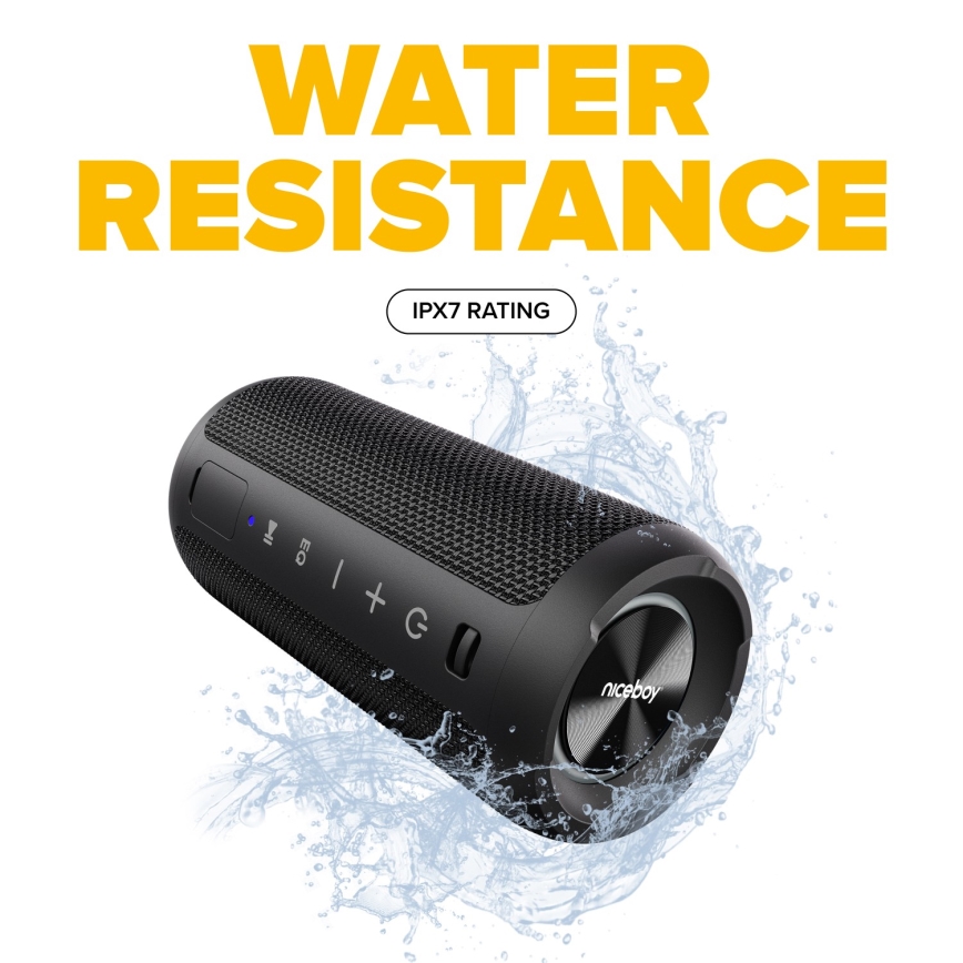 Niceboy Orion - Boxă wireless LED cu microfon 24W/2200 mAh IPX7 negru