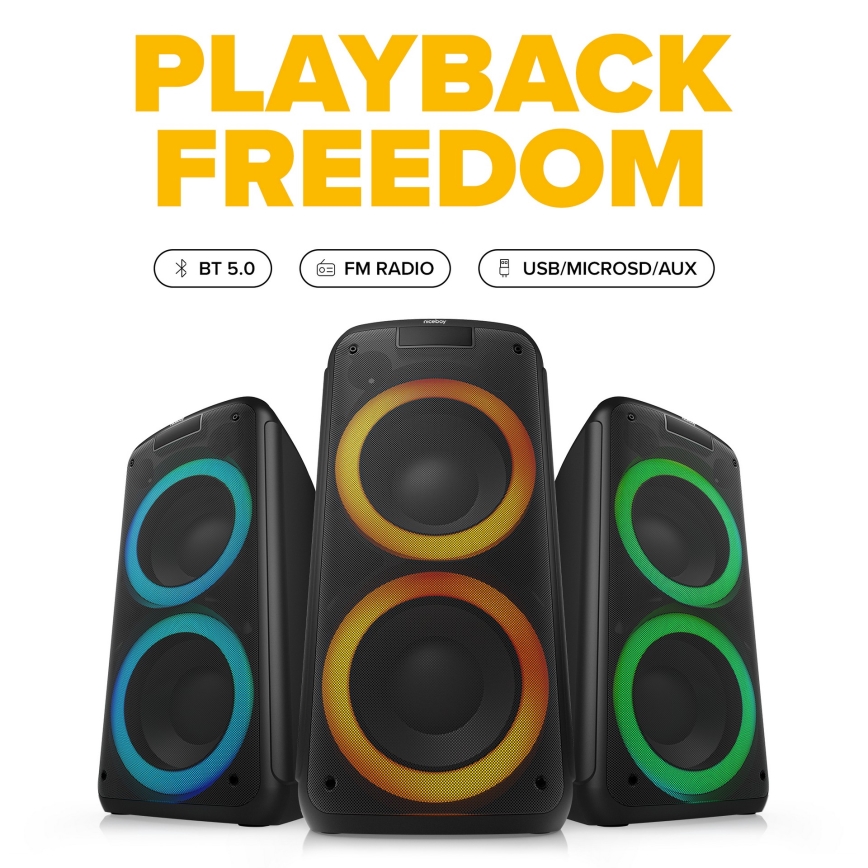 Niceboy PARTY Boss 2 - Boxă wireless LED cu microfon și funcție powerbank 200W/4500 mAh + telecomandă