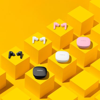 Niceboy Pins 4 PRO - Căști wireless cu ANC, 380 mAh + 2x 35 mAh, IP54, roz