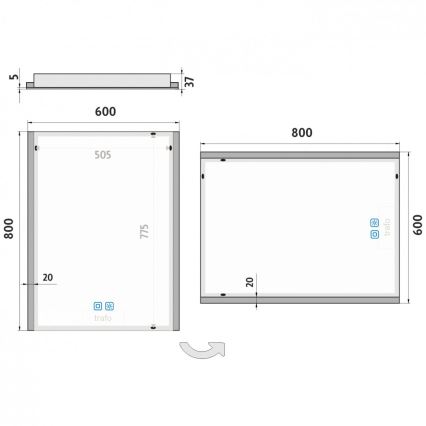 NIMCO ZP 11002VX - Oglindă de baie LED cu iluminare din spate și intensitate reglabilă LED/24W/230V 3000-6500K 80x60 cm IP44