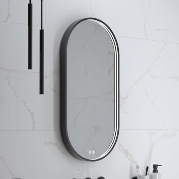 NIMCO ZPC 32002LVX-90 - Oglindă de baie cu iluminare LED integrată, reglabilă, 25W, 230V, 3000-6500K, 80x40 cm, negru mat, IP44