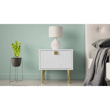 Noptieră DORSET 50x50 cm alb/auriu