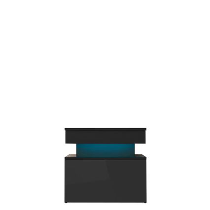 Noptieră GLOSSA cu iluminare LED, 51x55 cm, negru/negru lucios