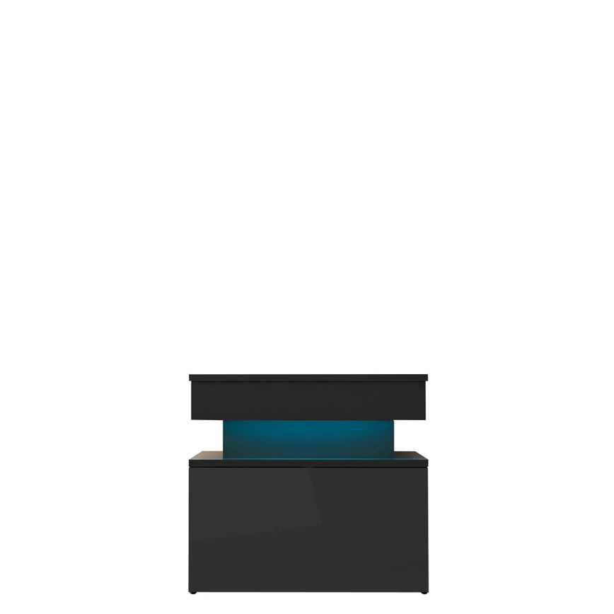 Noptieră GLOSSA cu iluminare LED, 51x55 cm, negru/negru lucios