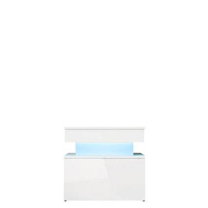 Noptieră GLOSSA cu iluminare LED, 55x51 cm, alb/alb lucios