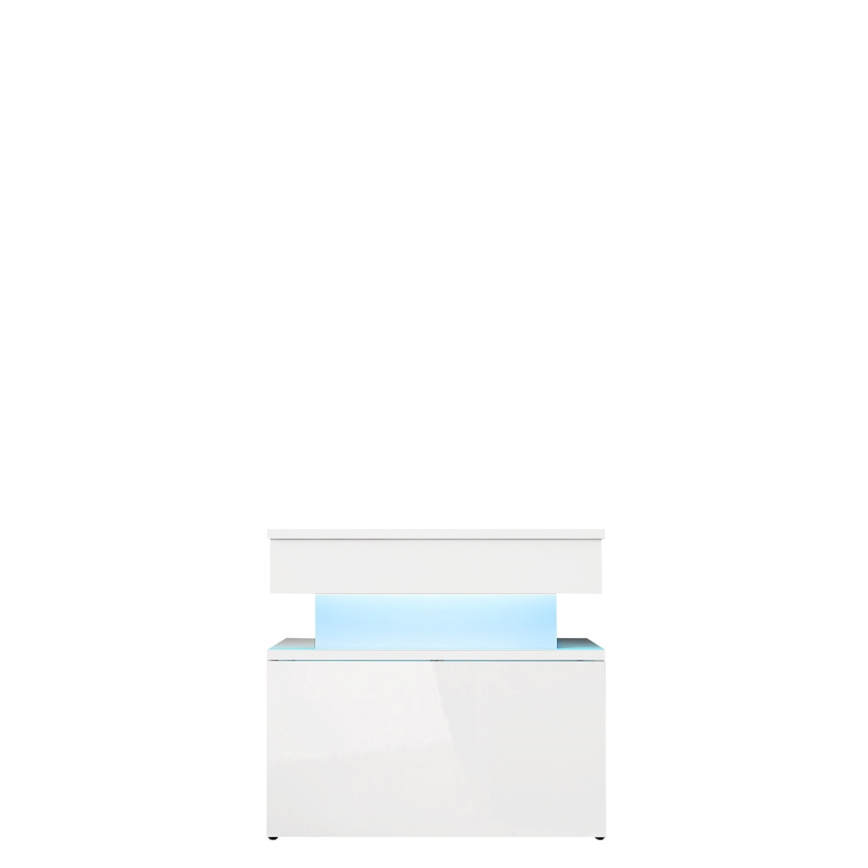 Noptieră GLOSSA cu iluminare LED, 55x51 cm, alb/alb lucios