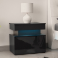 Noptieră GLOSSA cu iluminare LED, 55x51 cm, negru/negru lucios