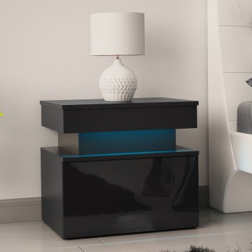 Noptieră GLOSSA cu iluminare LED, 55x51 cm, negru/negru lucios