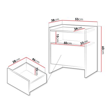 Noptieră Japandi 60x53 cm, stejar Cremona