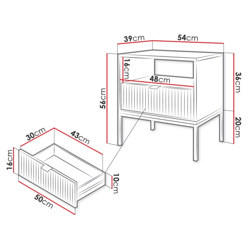 Noptieră NOVA 56x54 cm gri/negru