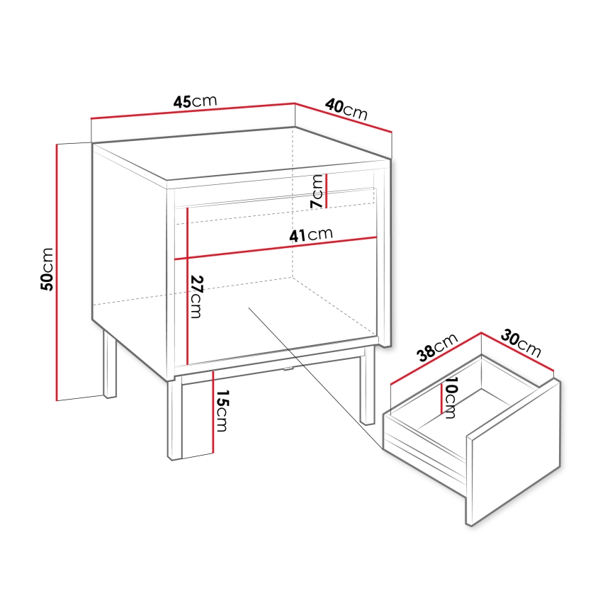 Noptieră OZMI 50x45 cm, albă