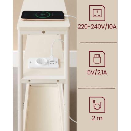 Noptieră ROD cu priză încorporată și porturi USB, alb/crem