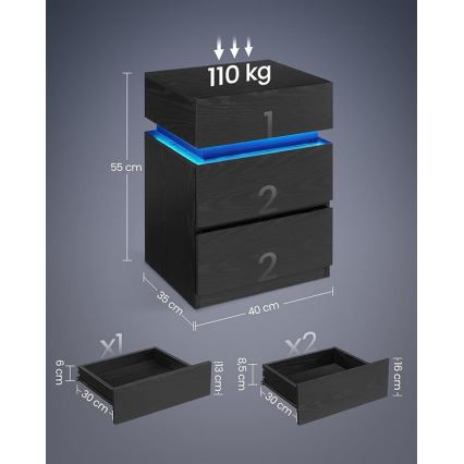 Noptieră SMARTIE cu iluminare, negru