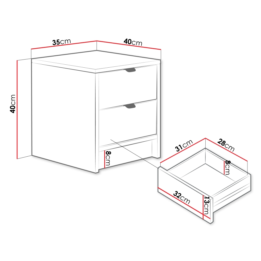 Noptieră TIRENO 40 x 35 cm, neagră