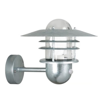 Nordlux - Aplica de perete pentru exterior AGGER cu senzor, 1xE27/60W/230V, IP54, argintie