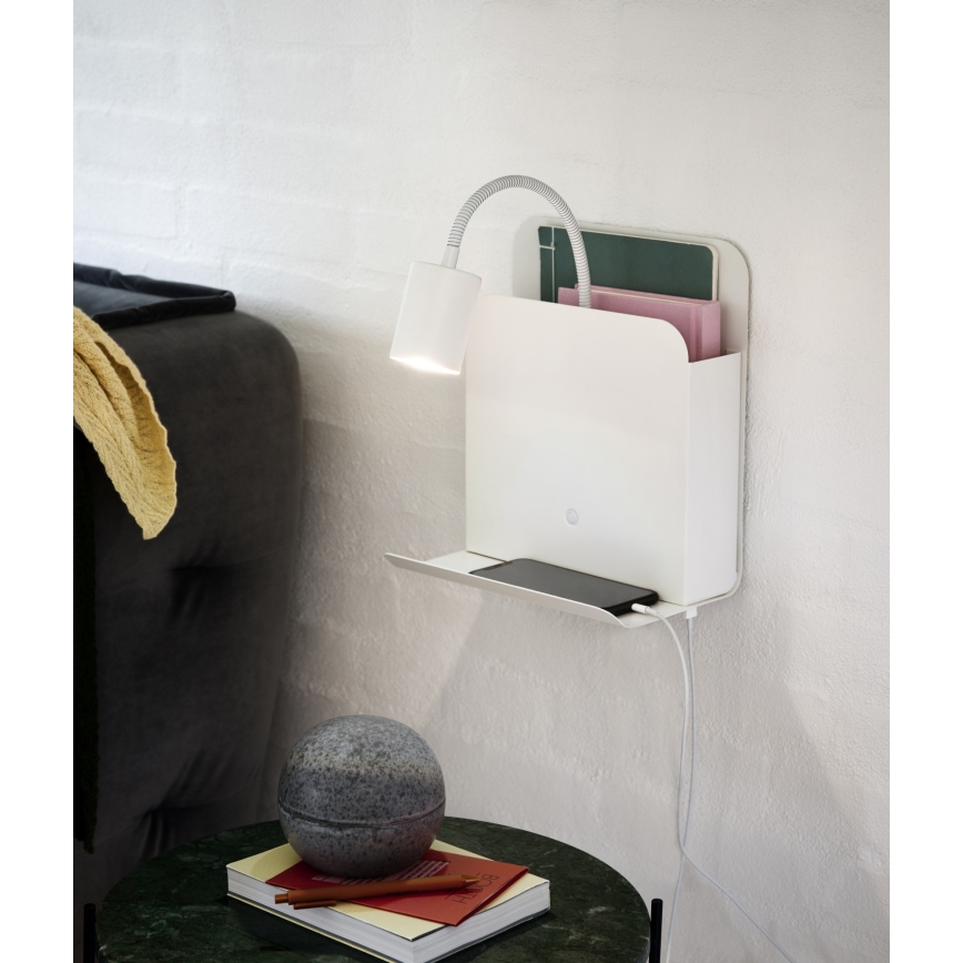 Nordlux - Aplica de perete cu spot, poliță și USB ROOMI 1xGU10/8W/230V albă