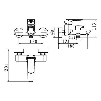 Novaservis - baterie pentru cadă NOBLESS TINA crom lucios