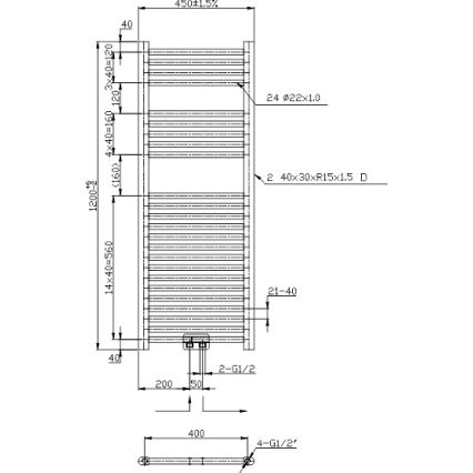 Novaservis - Radiator de baie tip scară 490W/230V 120x45 cm negru drept