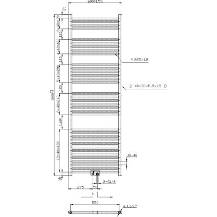 Novaservis - Radiator tip scară pentru baie 630 W/230 V, 180 x 60 cm, crom lucios, drept