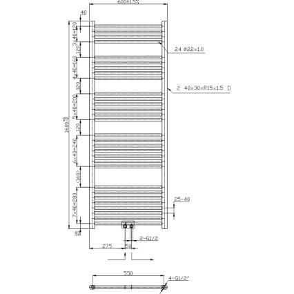 Novaservis - Radiator de baie tip scară 836W/230V 160x60 cm negru, drept