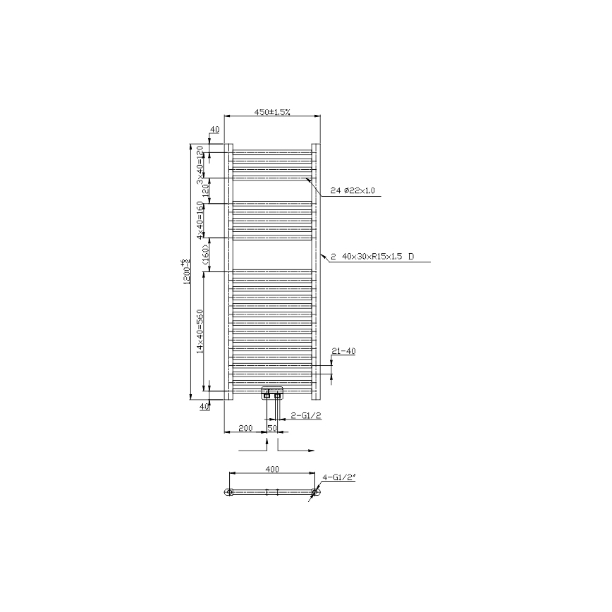 Novaservis - Radiator de baie tip scară 318 W/230 V 120 x 45 cm crom lucios drept